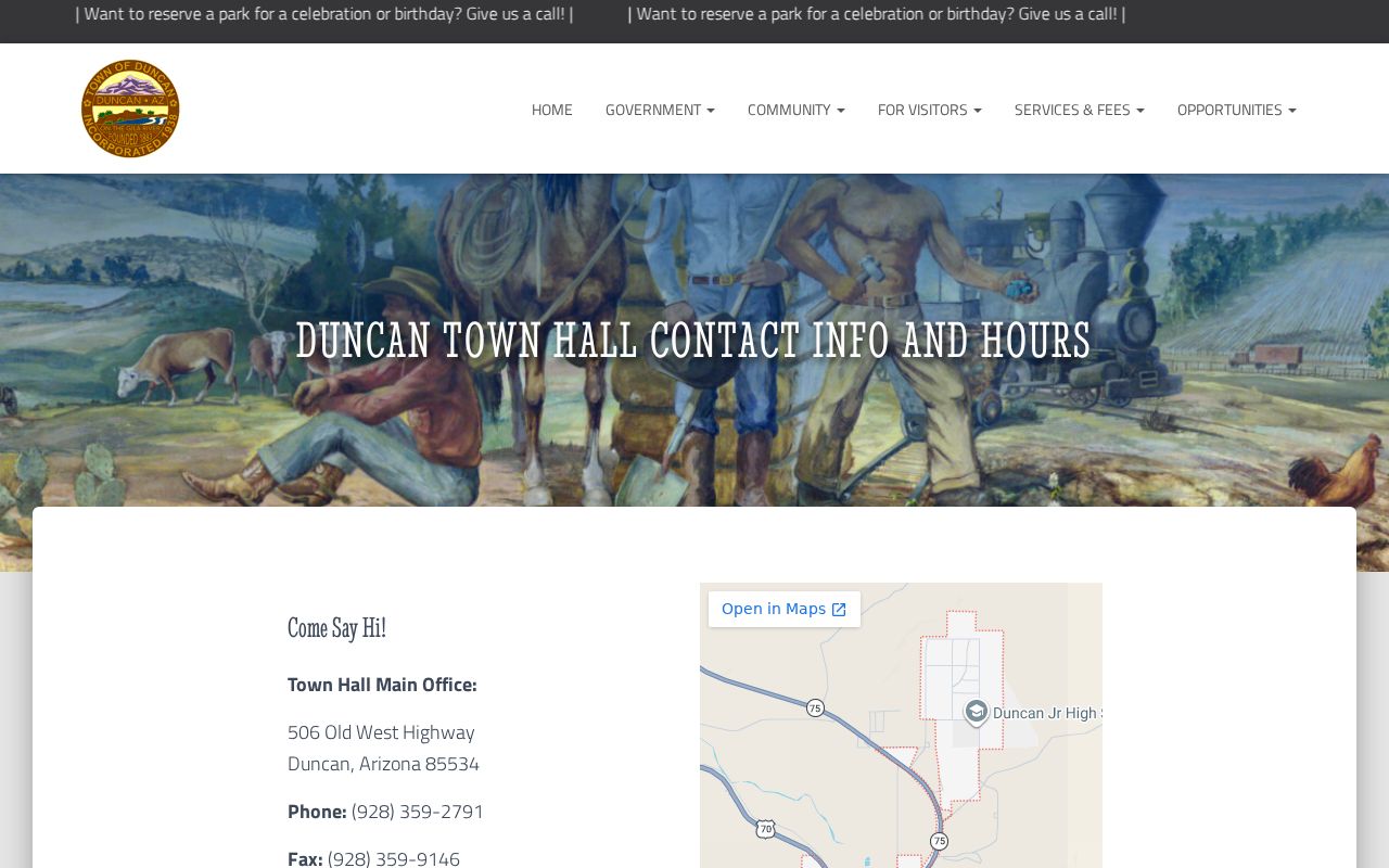 Duncan Town Hall contact information for criminal record routing in Greenlee County