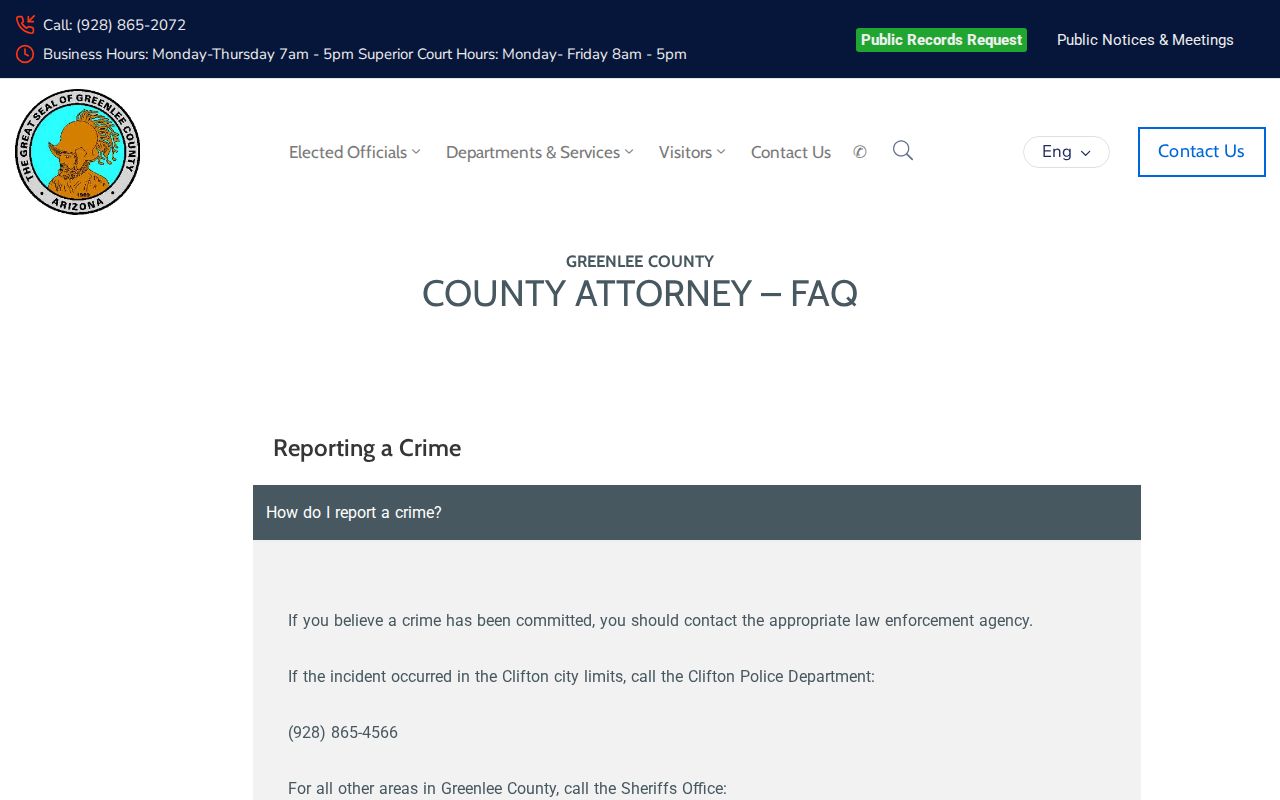 Greenlee County court routing information for Clifton criminal cases