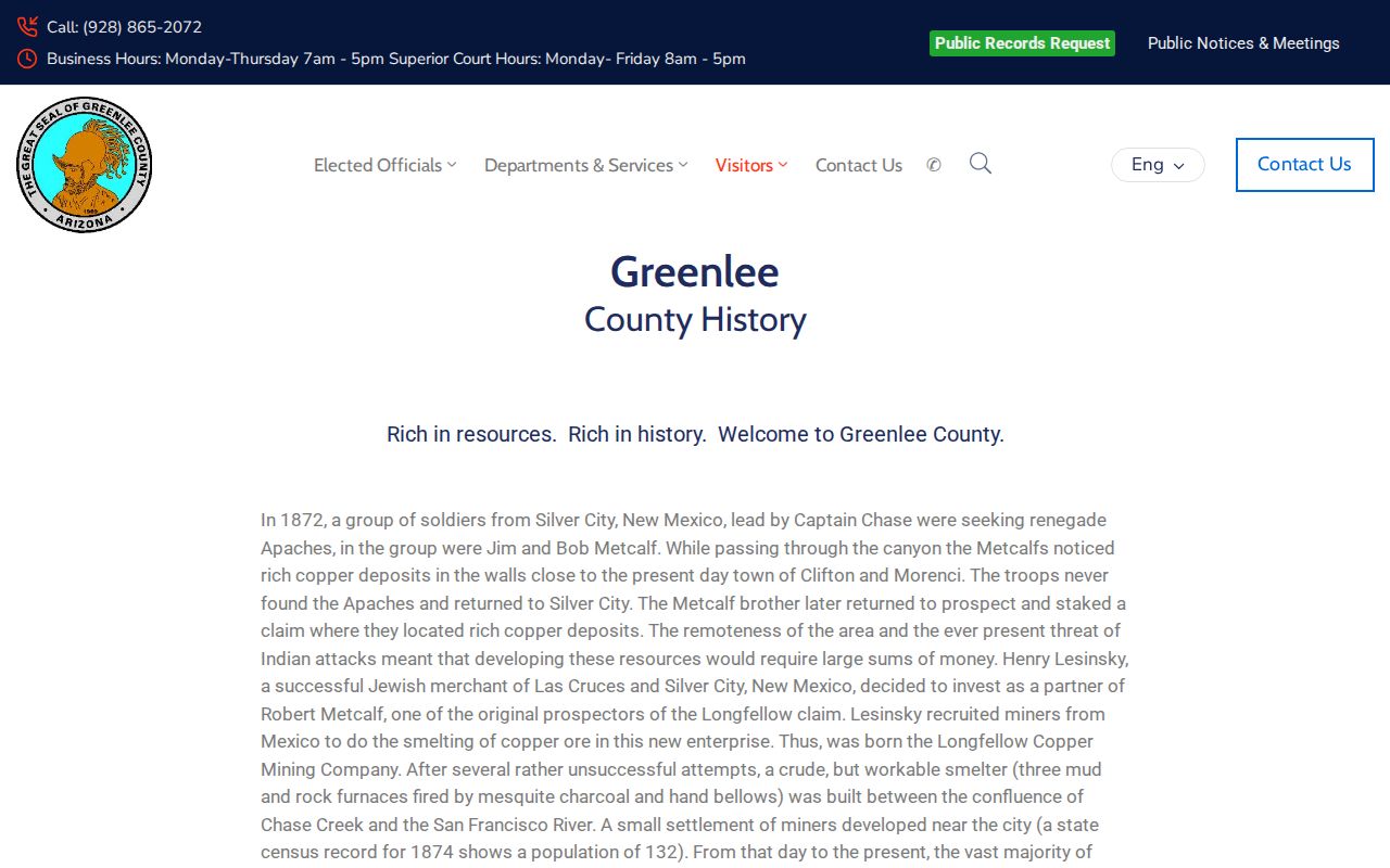 Greenlee County history supporting Duncan criminal record context