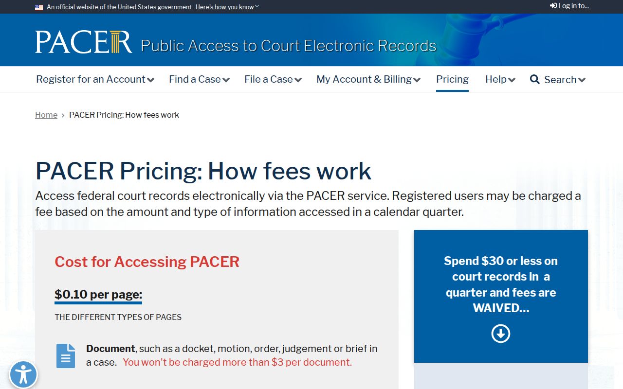 Greenlee County federal court case records PACER pricing