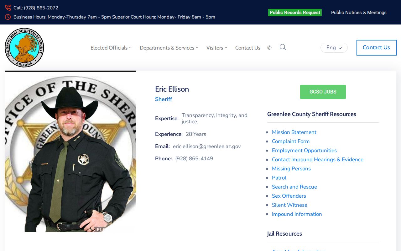 Greenlee County criminal history sheriff records resources