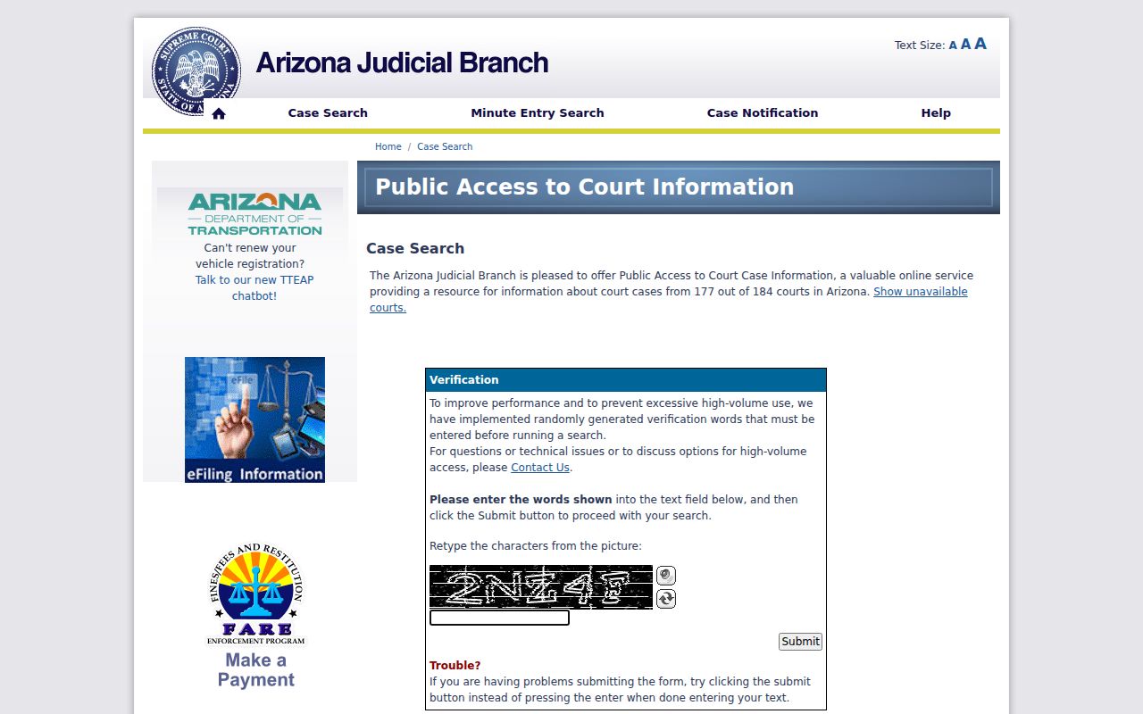 Greenlee County criminal court records Arizona Public Access search