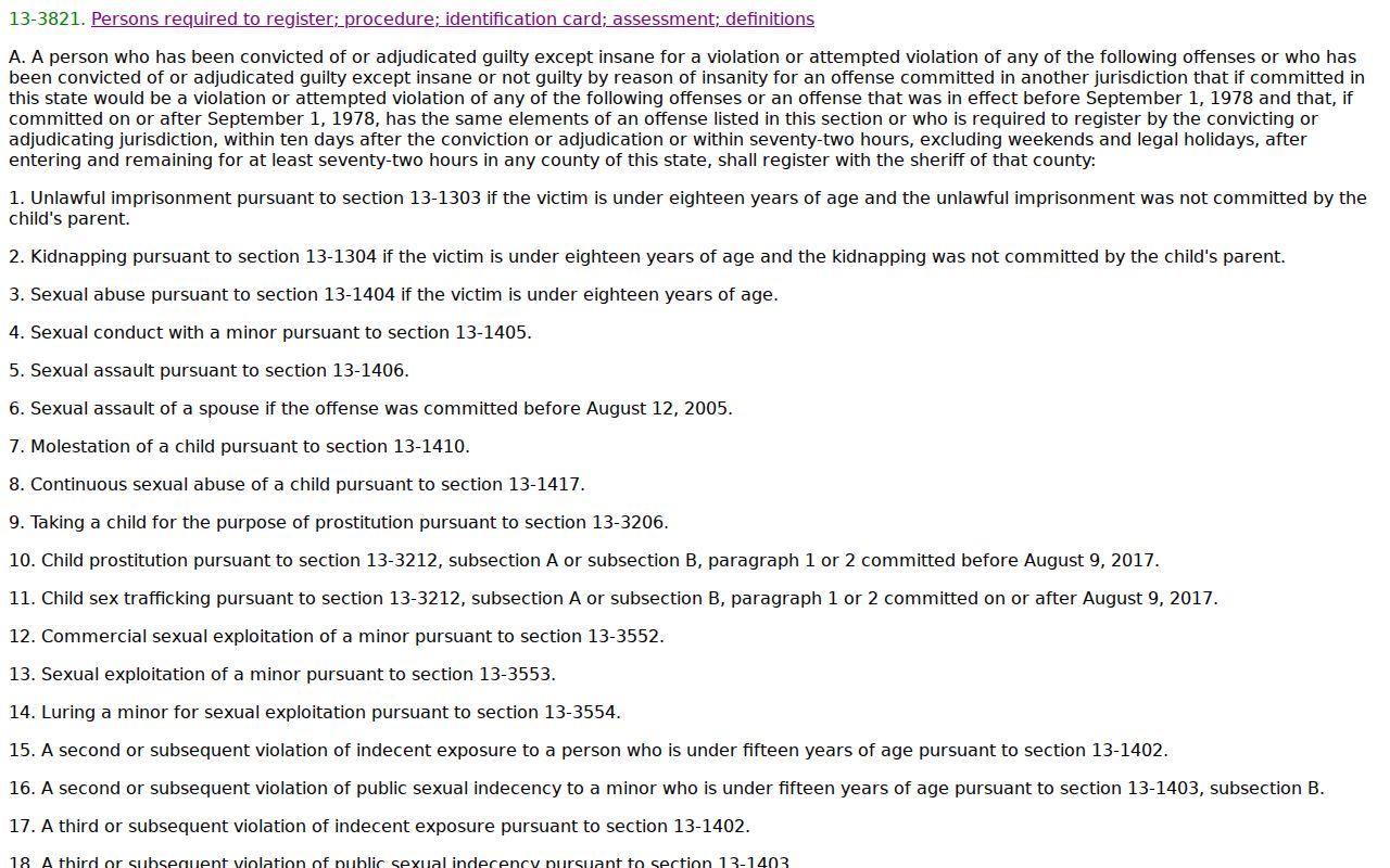 Greenlee County sex offender registration law in Arizona